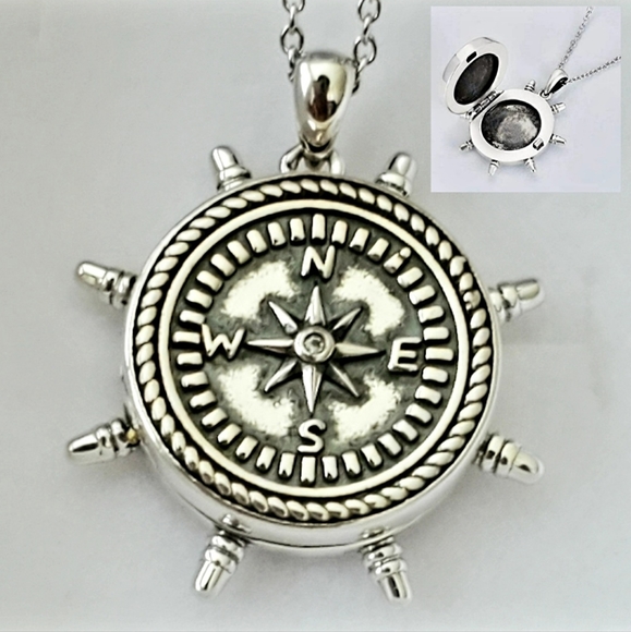 Jewelry - D18 Sterling Locket Compass Rudder Keepsake